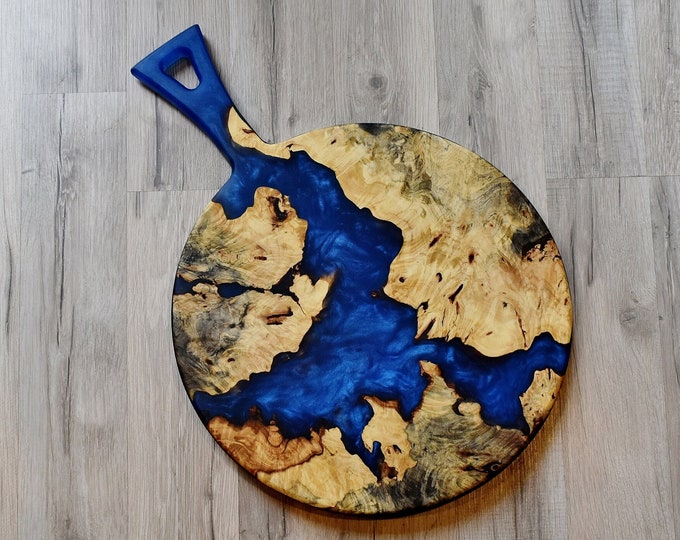 Deep Blue Sea Resin Charcuterie Board: Buckeye Burl Serving Board (14x19.5)