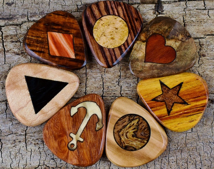 Inlaid Wood Guitar Pick: Handmade with Finger Grips