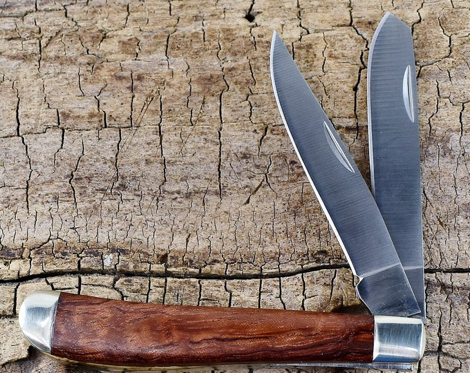 Pomelle Bubinga Wood Pocket Knife: Classic Trapper, Engraving Available