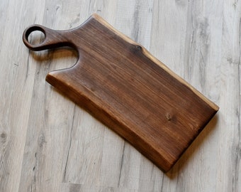 Black Walnut Charcuterie Board With Handle - Cutting Board - Live Edge Board - Solid Slab of Black Walnut - Engraving Option Available