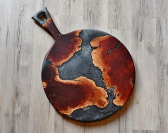 Charcuterie Board Aluminum Resin and Manzanita Burl - Cutting Board - Round Charcuterie Serving Board - Resin Charcuterie Board- 14x19.5