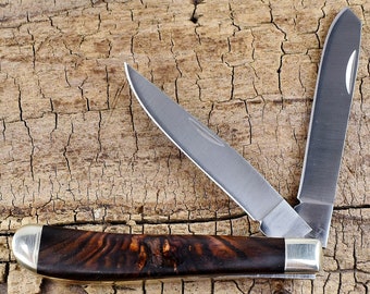 Pocket Knife with Wood Handles - Cocobolo - Classic Two Blade Trapper - Engraving Option Available - Gift for Men