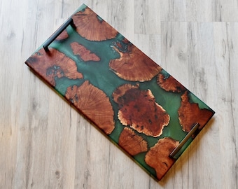 Charcuterie Board Emerald Green Resin and Manzanita Burl - Cutting Board - Live Edge Board - Serving Board - Resin Charcuterie Board- 12x24