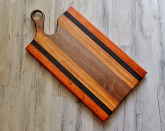 Multi-Wood Cutting Board - Padauk, Wenge, African Mahogany, and Walnut - Charcuterie Board - Serving Board - 12x24 inches