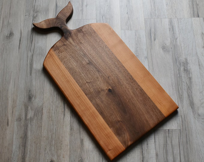 Whale Tail Charcuterie Board: Cherry & Walnut Serving Board (12x23x3/4 inches) Family Heirloom