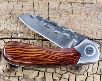 Pocket Knife with Camatillo Handle - Wood Pocket Knife - Hammer Forge Blade - Hunting Knife- Engraving Option Available