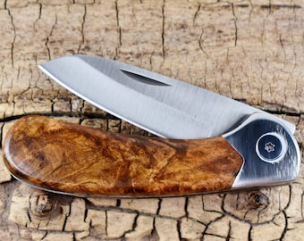 Pocket Knife with Silver Maple Burl Handle - Silver Maple Burl Wooden Handle - Wood Pocket Knife - Hunting Knife- Engraving Option Available