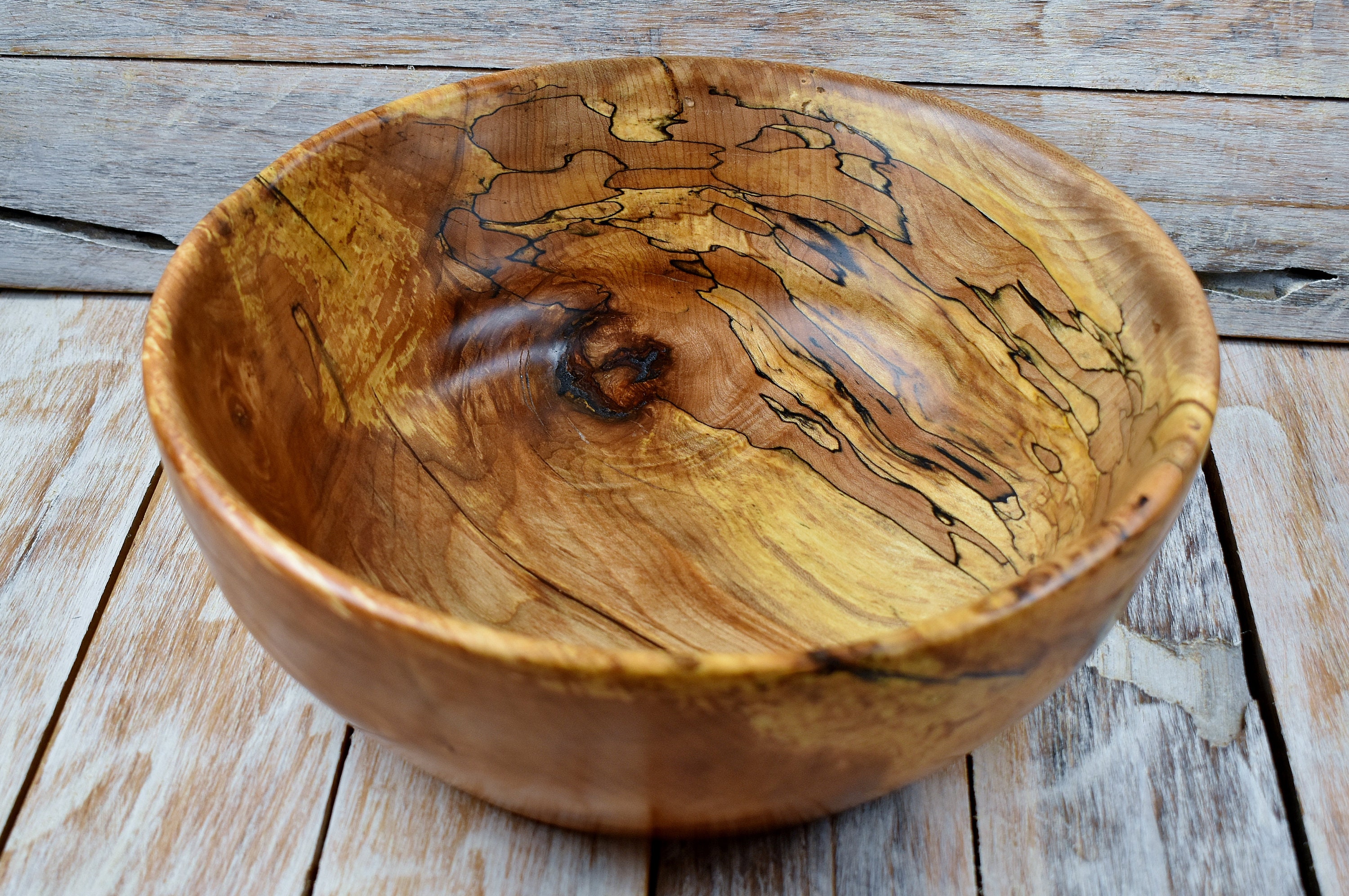 Wooden Centerpiece Bowl Spalted Maple Rustic Bowl Hand Carved