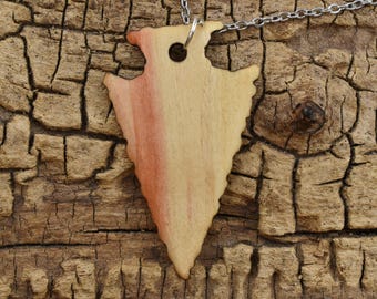 Flame Box Elder Arrowhead Wood Pendant Necklace - Handmade Wood Pendant - Wood Necklace - 24 inch Long Chain