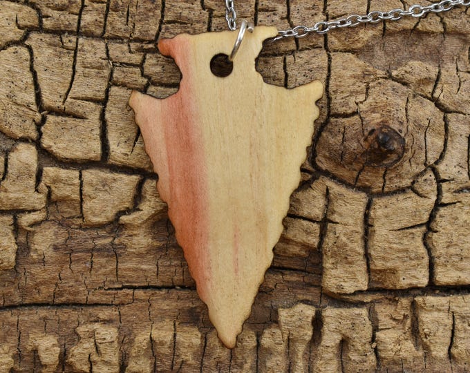 Flame Box Elder Arrowhead Pendant: Handmade Wood Necklace, 24" Chain