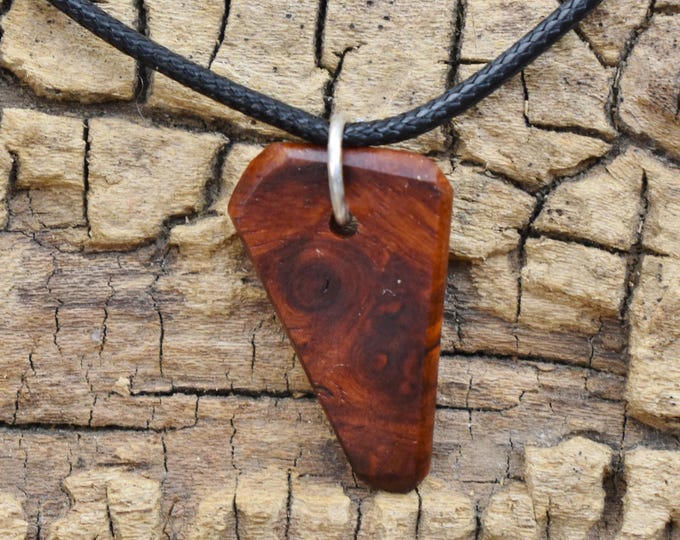 Amboyna Burl Wood Pendant Necklace: Handmade Adjustable Necklace (18-20inch)