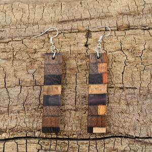 Resin Wood Earrings - One Set of Wooden Earrings - 1 Set of Wood Earrings - 2 1/4 Inches Long
