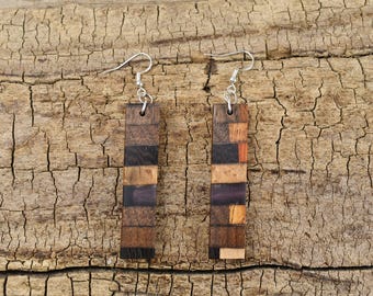 Resin Wood Earrings - One Set of Wooden Earrings - 1 Set of Wood Earrings - 2 1/4 Inches Long