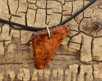 Amboyna Burl Wood Pendant Necklace: Handmade Adjustable Necklace