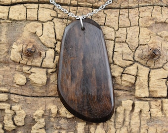Handmade Black Walnut Pendant Necklace - 24 inch Chain