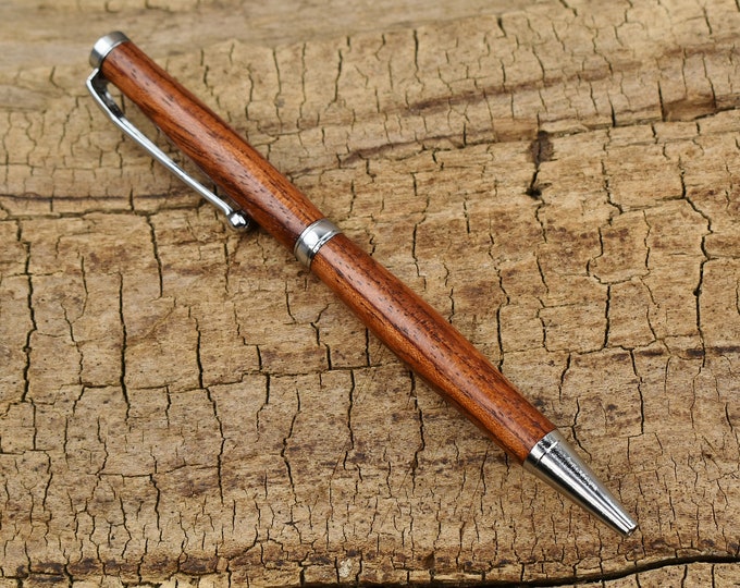 Bubinga Wood Pen: Chrome Twist Pen, Groomsmen Gift