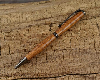 Hawaiian Curly Koa Wood Pen – Slimline Twist | Gun Metal Finish