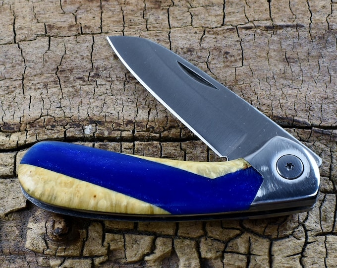 Resin Wood Pocket Knife: Box Elder Burl Handle