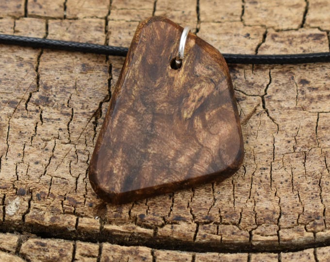 Caribbean Rosewood Burl Wood Pendant Necklace: Handmade Adjustable Necklace