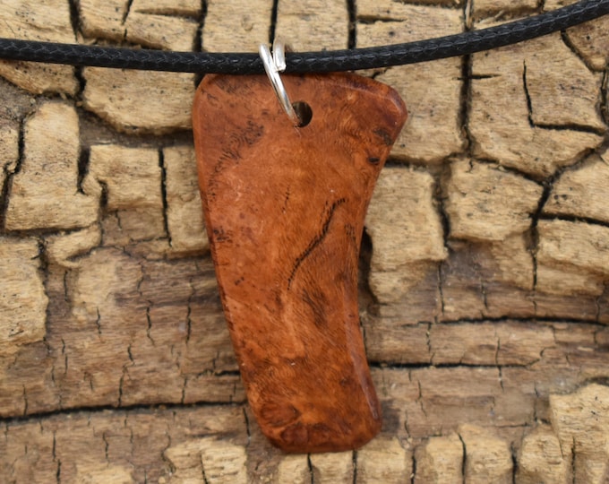 Handmade Apricot Burl Wood Pendant Necklace - Adjustable 18-20 inch