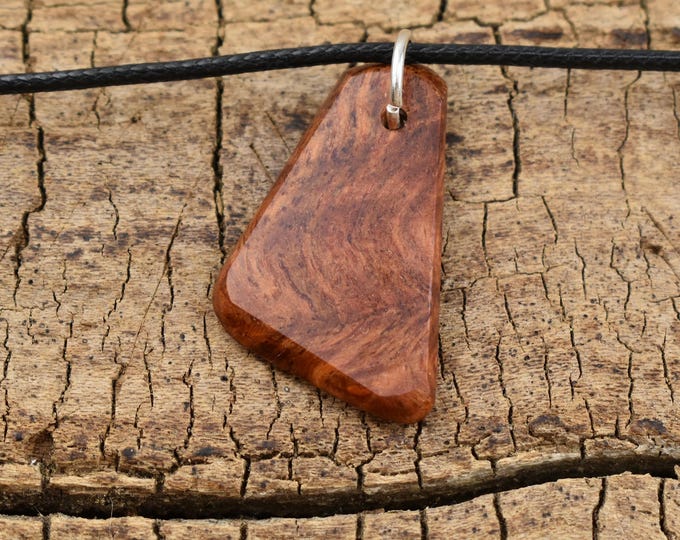 Rosewood Burl Wood Pendant Necklace: Handmade Adjustable Necklace (18-20inch)