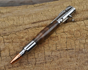 Wood Bolt Action Pen - Walnut Burl - Wood Carving - Chrome Bolt Action Pen - Hand Carved Wood Pen