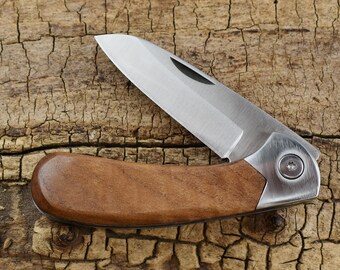 Pocket Knife with Southeast Asian Curly Satinwood Wood Handle - Hunting Knife - Engraving Option Available