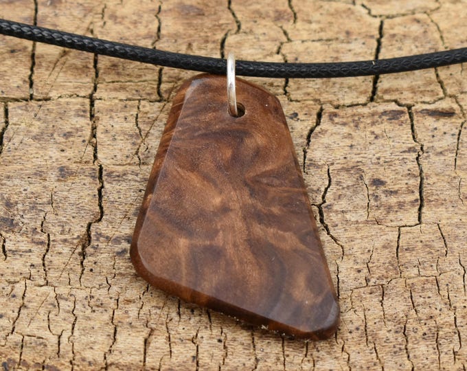 Australian York Gum Burl Wood Pendant Necklace: Handmade Adjustable Necklace