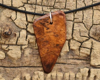Handmade Apricot Burl Wood Pendant Necklace - Adjustable 18-20 inch