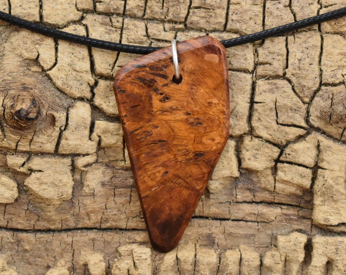 Handmade Apricot Burl Wood Pendant Necklace - Adjustable 18-20 inch