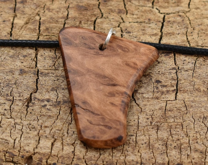 Australian Corrugata Burl Wood Pendant Necklace: Handmade Adjustable Necklace