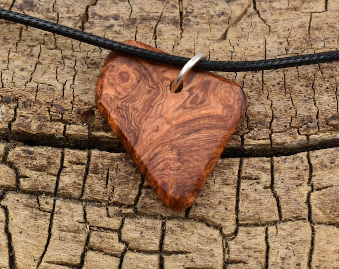 Afzelia Burl Wood Pendant Necklace: Handmade Rare Wood