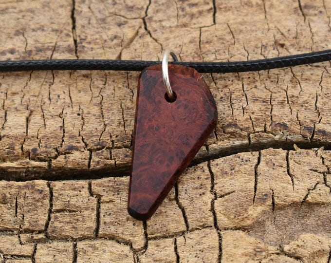 Bloodwood Burl Wood Pendant Necklace: Handmade Belize Wood