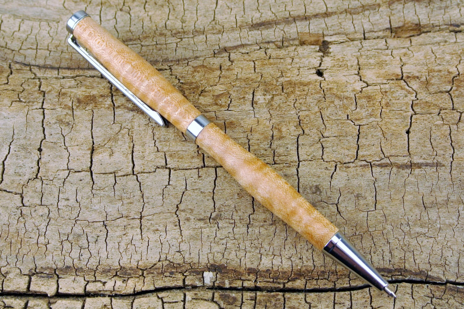Wooden Pen Curly Maple Wood Carving Slimline Twist Pen Hand Carved Wood Pen