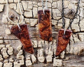 Honduran Rosewood Burl Wood Pendant Necklace - Handmade Wood Pendant - Rare Burl Wood Necklace - 1 Wood Pendant - 3 Chain Options