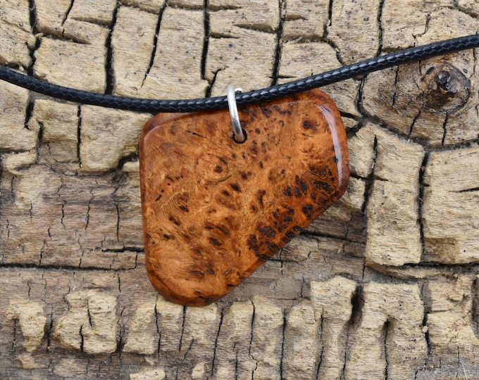 Handmade Apricot Burl Wood Pendant Necklace: Adjustable 18-20 inch