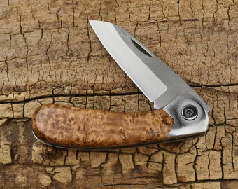 Pocket Knife with Black Ash Burl Handle - Wood Pocket Knife - Hunting Knife- Engraving Option Available