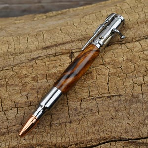 Wood Bolt Action Pen - Ironwood - Wood Carving - Chrome Bolt Action Pen - Hand Carved Wood Pen