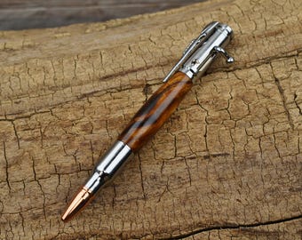 Wood Bolt Action Pen - Ironwood - Wood Carving - Chrome Bolt Action Pen - Hand Carved Wood Pen