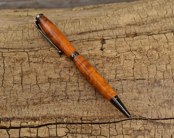 Rare Chakte Viga Burl Wood Pen – Slimline Twist | Gun Metal Finish