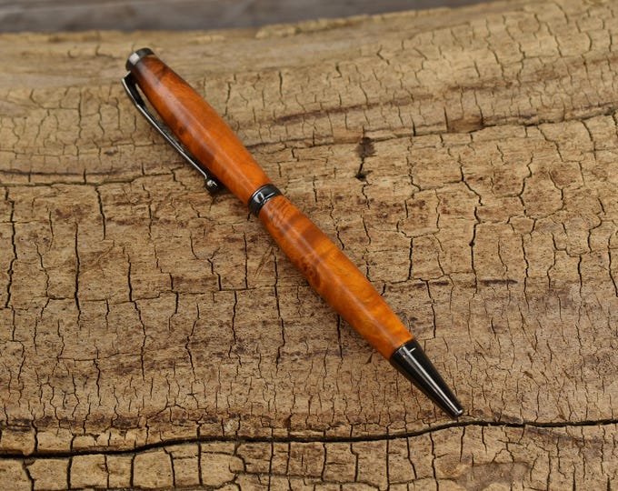 Rare Chakte Viga Burl Wood Pen – Slimline Twist | Gun Metal Finish