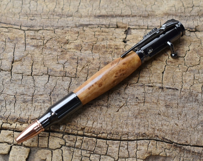 Hand Carved Australian Corrugata Burl Wood Bolt Action Pen - Gun Metal Finish