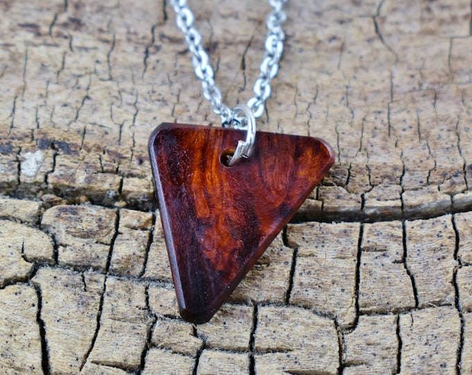 Bloodwood Burl Pendant Necklace: Handmade Belize Wood, 20 inch Chain