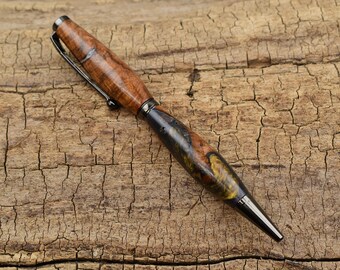 Resin Wood Pen Gold and Purple Resin Silver Maple Burl Wooden Pen - Groomsmen Gift - Father's Day Gift - Wedding Gift - Graduation Gift
