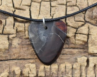 Manzanita Burl Guitar Pick Pendant Necklace: Aluminum Resin, Handmade