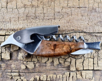 Corkscrew Bottle Opener - Silver Maple Burl - Groomsmen Gift - Wedding Gift