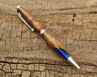 Resin Wood Pen - Cobalt Blue Resin Madrone Burl Wooden Pen - Groomsmen Gift - Father's Day Gift - Wedding Gift - Graduation Gift