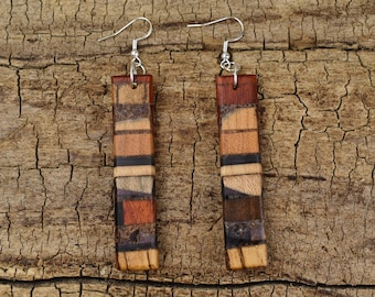 Resin Wood Earrings - One Set of Wooden Earrings - 1 Set of Wood Earrings - 2 Inches Long