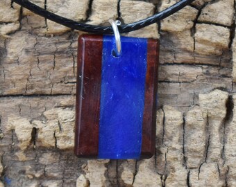 Manzanita Burl Blue Resin Wood Pendant Necklace - Handmade Wood Pendant - Wood Necklace - 1 Wood Pendant - 18-20inch Adjustable