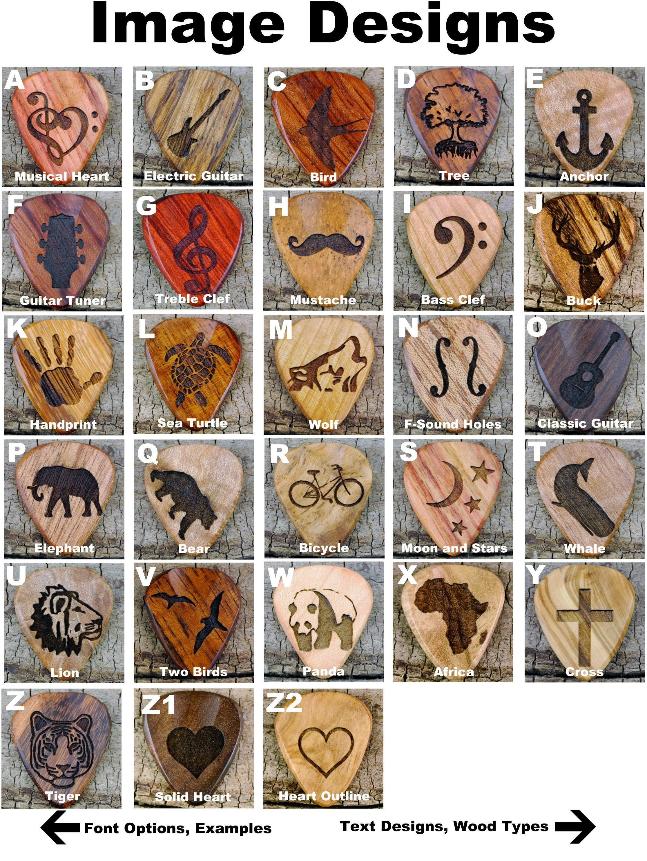Custom Wood Guitar Pick Handmade Wood Guitar Pick Engraved
